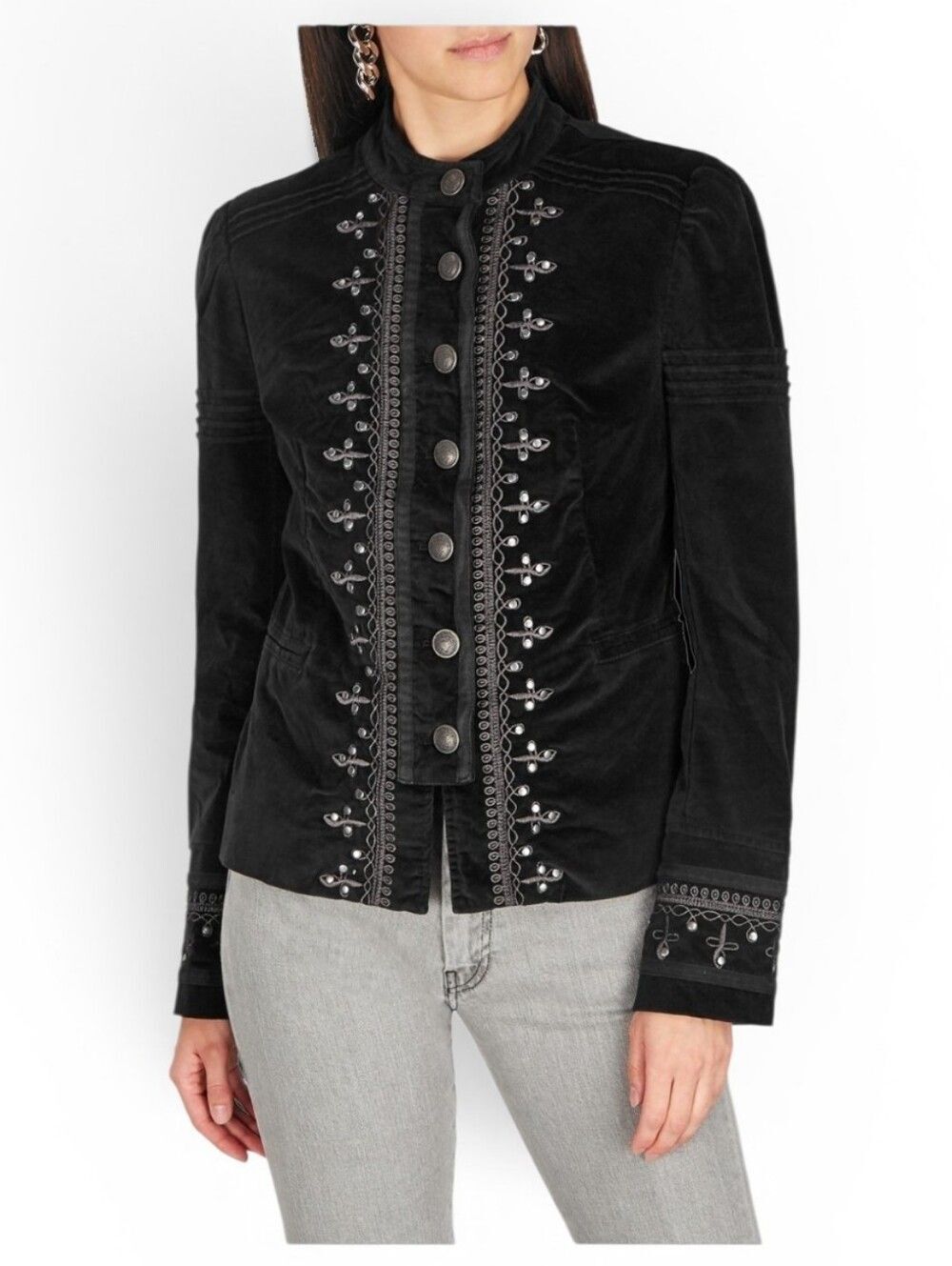 NWT Free People Velvet Embroidered Blazer Medium Black Maven